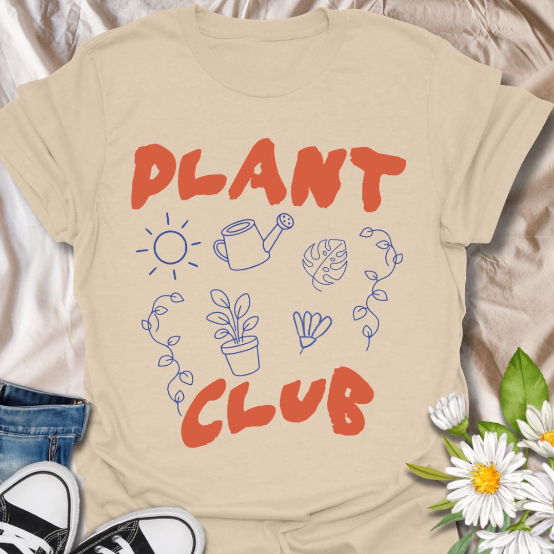 This Plant Club t-shirt is made for plant lovers, houseplant collectors, and gardeners who are proudly part of the leafy life. Featuring playful hand-drawn plant icons, vines, a watering can, sun, monstera leaf, and bold modern lettering, this design has a fun casual look for everyday plant-parent style. Perfect for plant moms, plant dads, indoor gardeners, propagation fans, garden lovers, and anyone who thinks plant club is the best club.