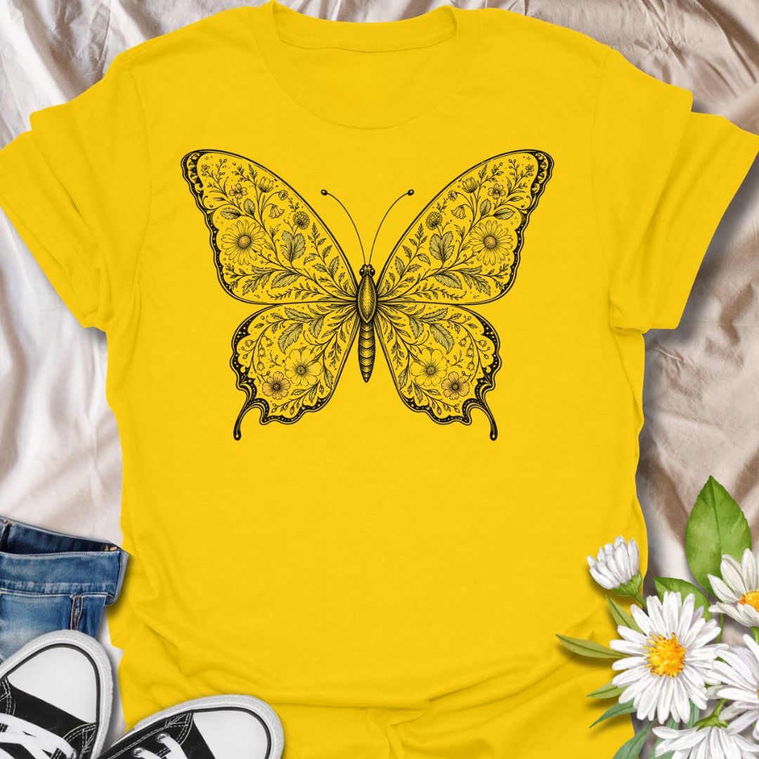 This Botanical Butterfly t-shirt is made for nature lovers who appreciate delicate details, soft floral beauty, and timeless butterfly artwork. Featuring an elegant butterfly illustration filled with intricate botanical linework and subtle floral accents, this design has a graceful vintage-inspired look that feels both artistic and wearable. Perfect for butterfly lovers, garden enthusiasts, pollinator fans, botanical art lovers, and anyone who wants a beautiful nature-themed graphic tee.