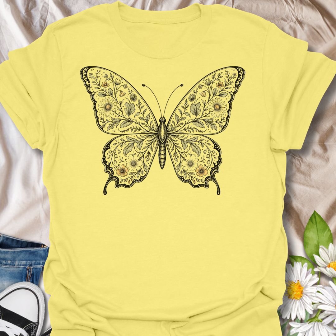 This Botanical Butterfly t-shirt is made for nature lovers who appreciate delicate details, soft floral beauty, and timeless butterfly artwork. Featuring an elegant butterfly illustration filled with intricate botanical linework and subtle floral accents, this design has a graceful vintage-inspired look that feels both artistic and wearable. Perfect for butterfly lovers, garden enthusiasts, pollinator fans, botanical art lovers, and anyone who wants a beautiful nature-themed graphic tee.