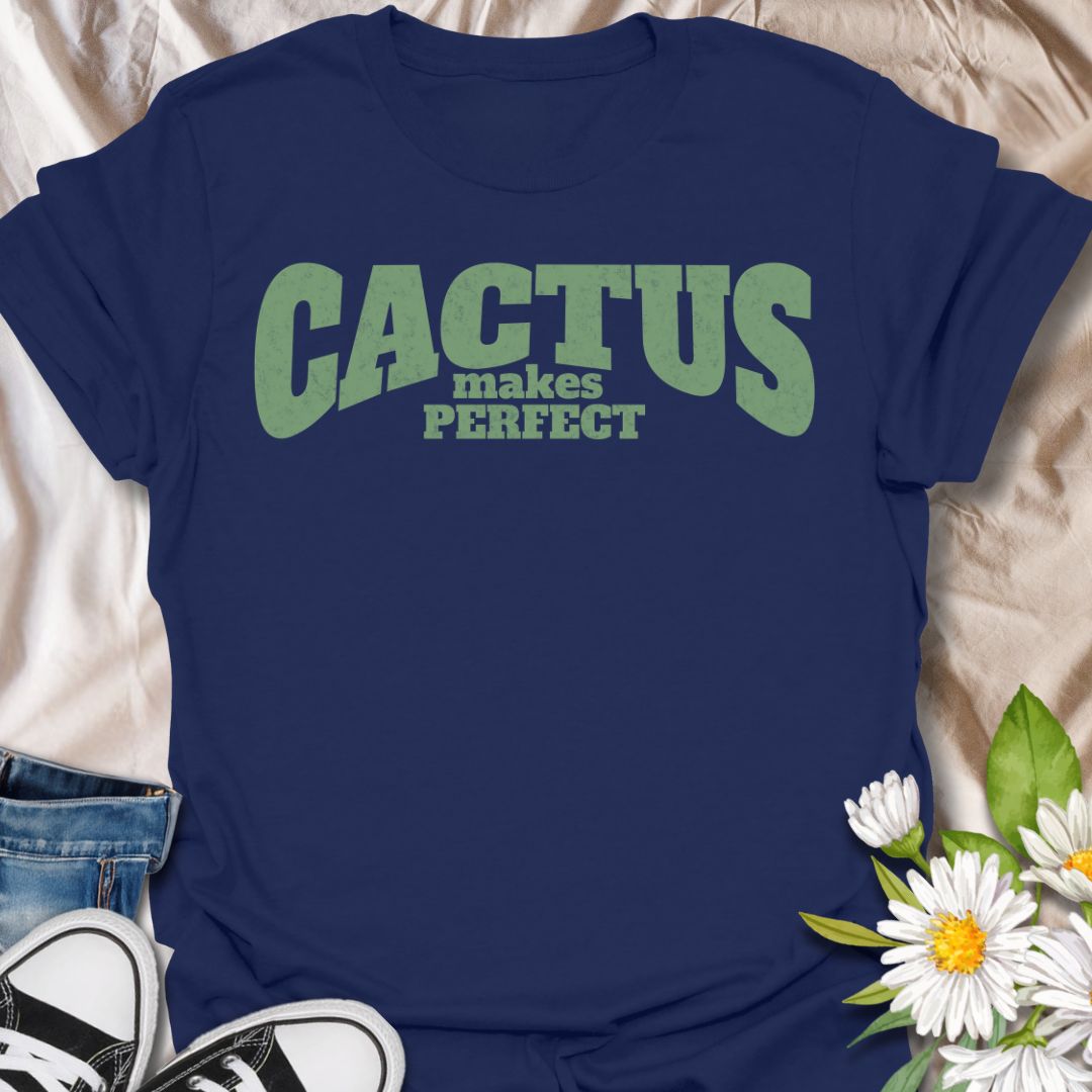 This Cactus Makes Perfect t-shirt is made for plant lovers who have a soft spot for prickly plants, desert greenery, and cute plant puns. Featuring bold vintage-style text in soft green with the phrase Cactus Makes Perfect, this simple design has a clean, funny botanical feel that is easy to wear every day. Perfect for cactus lovers, succulent fans, plant moms, plant dads, houseplant collectors, and anyone who thinks a little prickly personality is part of the charm.