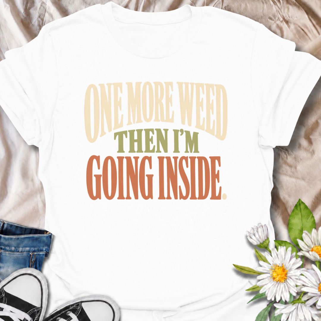 A funny gardening T-shirt for anyone who heads outside for one quick job and somehow loses another hour to the garden. The phrase “One More Weed Then I’m Going Inside” captures that familiar gardener habit of always spotting just one more thing that needs doing. Its bold retro typography keeps the design simple, readable, and easy to wear. It makes a great gift for backyard gardeners, flower growers, and anyone who struggles to actually stop gardening. Ideal for garden days, nursery trips, farmers markets, 