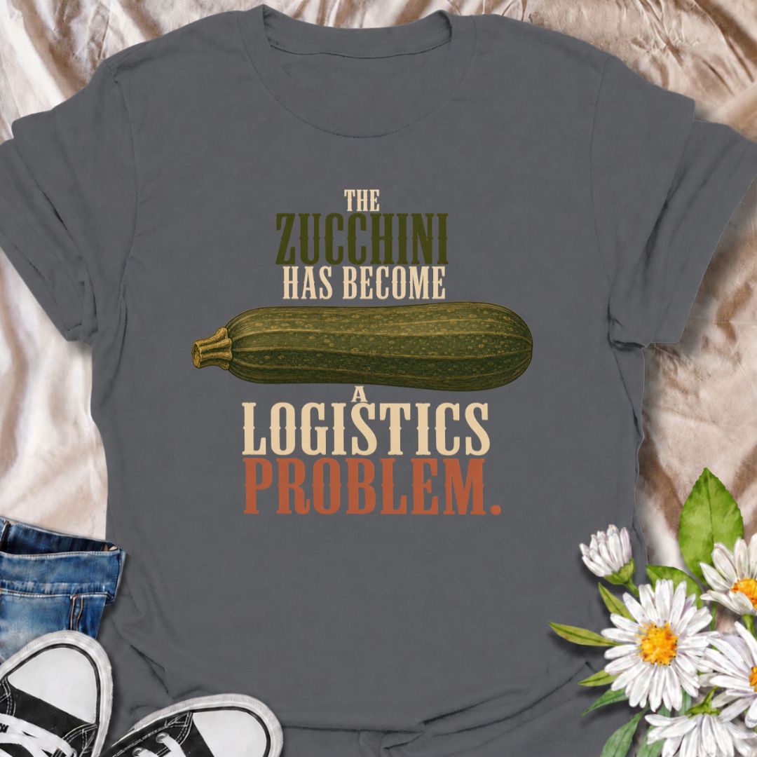 A funny gardening T-shirt for anyone who planted zucchini and then discovered just how productive one plant can be. The phrase “The Zucchini Has Become a Logistics Problem” perfectly captures that point in summer when the harvest starts taking over the kitchen. Featuring an oversized vintage-style zucchini, this design is ideal for vegetable gardeners, backyard growers, and anyone familiar with a bumper crop. It makes a great gift for gardeners who are forever giving away extra squash to friends and neighbo