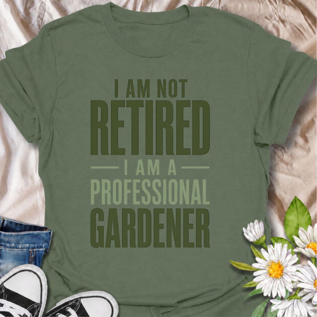 A funny gardening T-shirt for anyone who has retired from work but definitely not from the garden. The phrase “I Am Not Retired, I Am a Professional Gardener” turns retirement into a full-time gardening promotion with dry, relatable humor. Its bold typography keeps the design clean, readable, and easy to wear. It makes a great gift for retired gardeners, allotment lovers, backyard growers, and anyone who now has more time to spend outdoors. Ideal for garden days, nursery trips, farmers markets, or everyday 