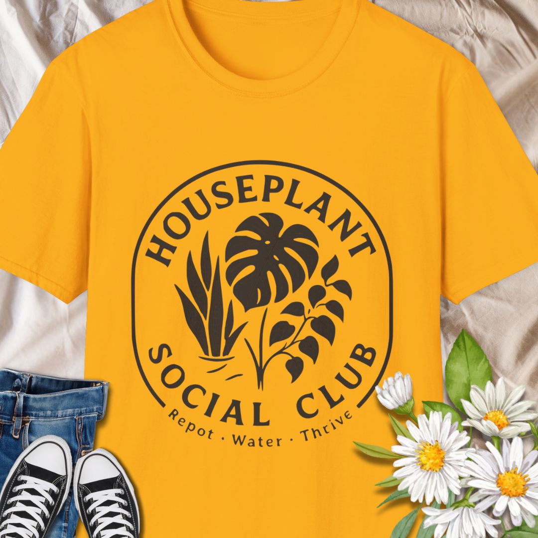 Join the green-thumb crew with this stylish “Houseplant Social Club” t-shirt featuring classic indoor plants like monstera, pothos, and snake plant. A perfect tee for plant lovers who live to repot, water, and thrive. Great gift for gardeners, plant moms, and urban jungle enthusiasts.