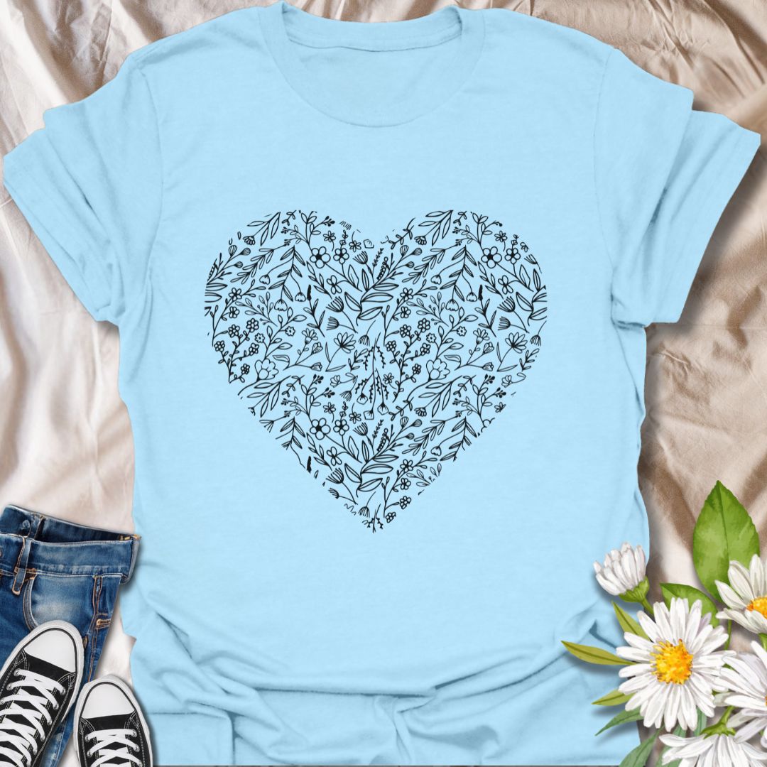 Celebrate your love for nature with this stunning floral heart design, filled with intricate leaves and delicate flowers. A perfect choice for plant lovers, gardeners, and anyone who enjoys botanical beauty.