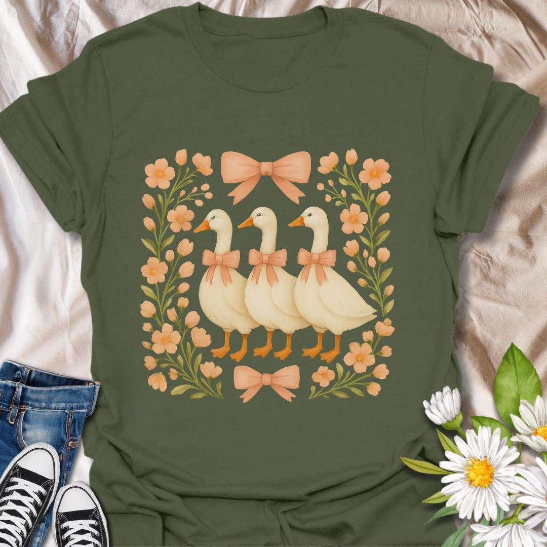 Floral Geese Themed T-Shirt