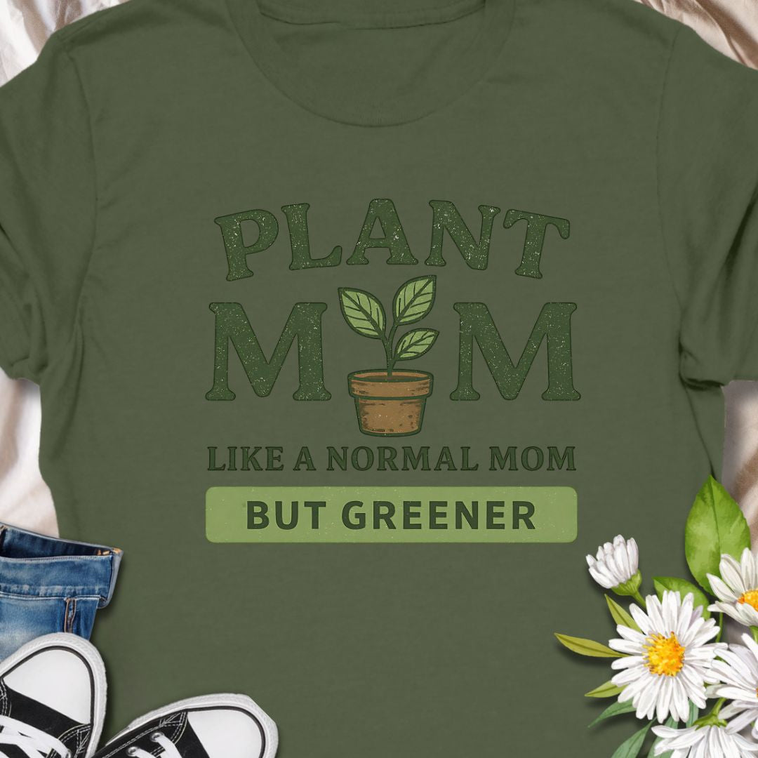 Celebrate your love for plants with this funny "Plant Mom" tee — like a normal mom, just way greener. Ideal for plant moms, garden queens, or anyone obsessed with houseplants and greenery.