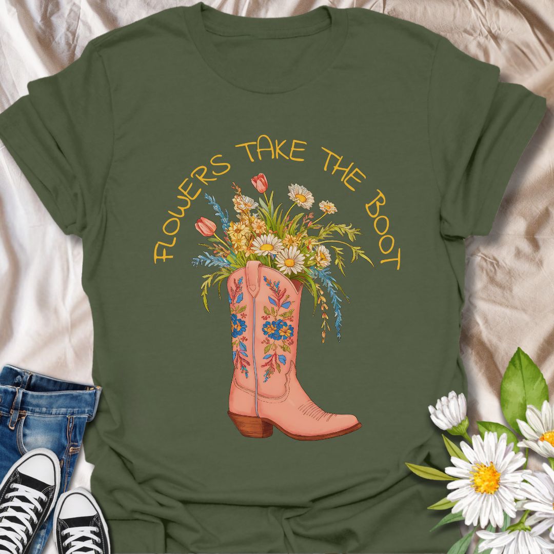 Flowers Take The Boot - T-Shirt