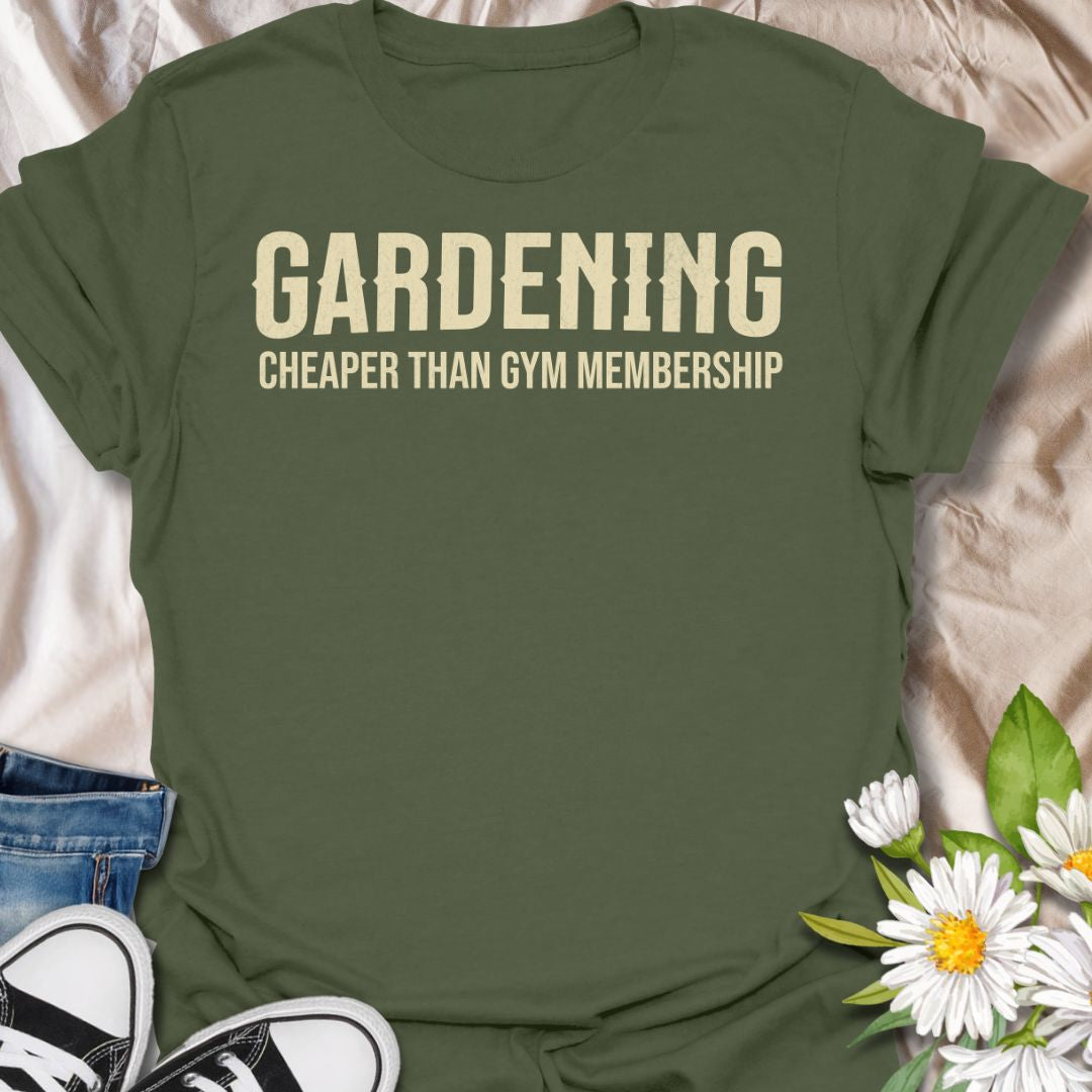 This Gardening Cheaper Than Gym Membership t-shirt is made for gardeners who know digging, planting, weeding, and hauling soil absolutely counts as a workout. Featuring bold cream typography on a clean text-only layout, this design has a funny, easy-to-wear garden-humor feel. Perfect for gardeners, plant lovers, backyard growers, vegetable gardeners, flower fans, and anyone who gets their exercise in the garden.