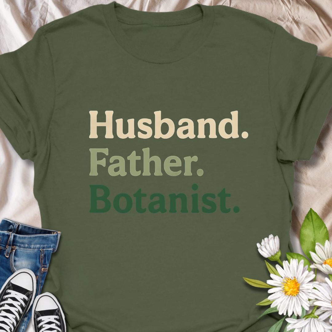 Celebrate every plant-loving man with this bold “Husband. Father. Botanist.” tee. A unique and thoughtful gift for dads who love gardening and botany.
