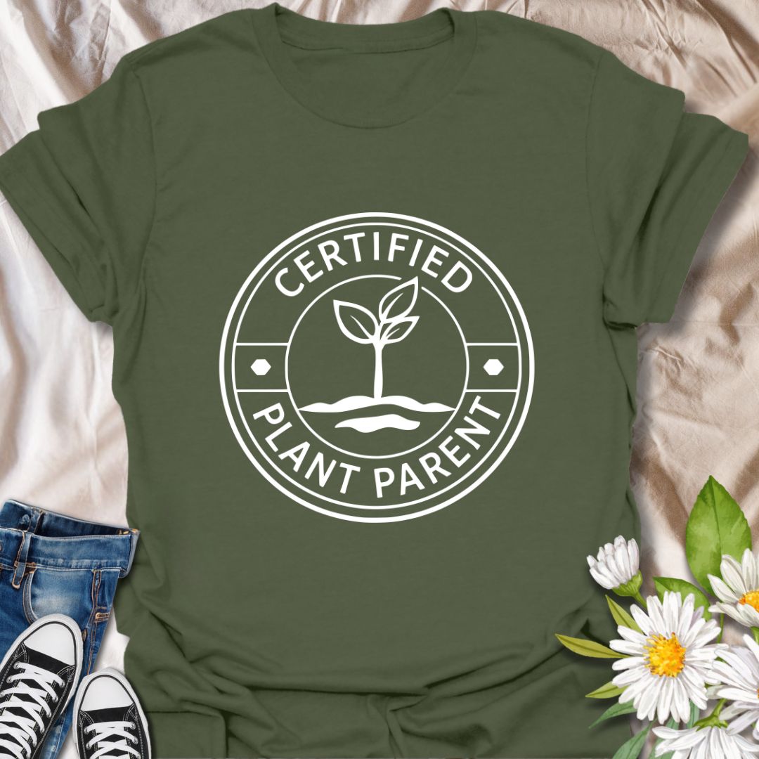 Show off your plant-loving pride with this “Certified Plant Parent” t-shirt, featuring a clean, minimalist badge-style design. Perfect for gardeners, houseplant enthusiasts, or green thumb gurus, this comfy tee makes a thoughtful gift for any plant lover who treats their foliage like family.