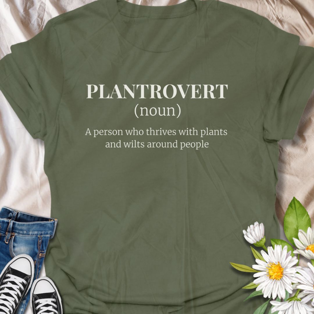 Celebrate your love for plants and introverted peace with this witty “Plantrovert” definition t-shirt. Ideal for plant parents, indoor gardeners, and quiet souls who bloom in solitude. A perfect gift for plant lovers with a sense of humor and a preference for green over gossip.