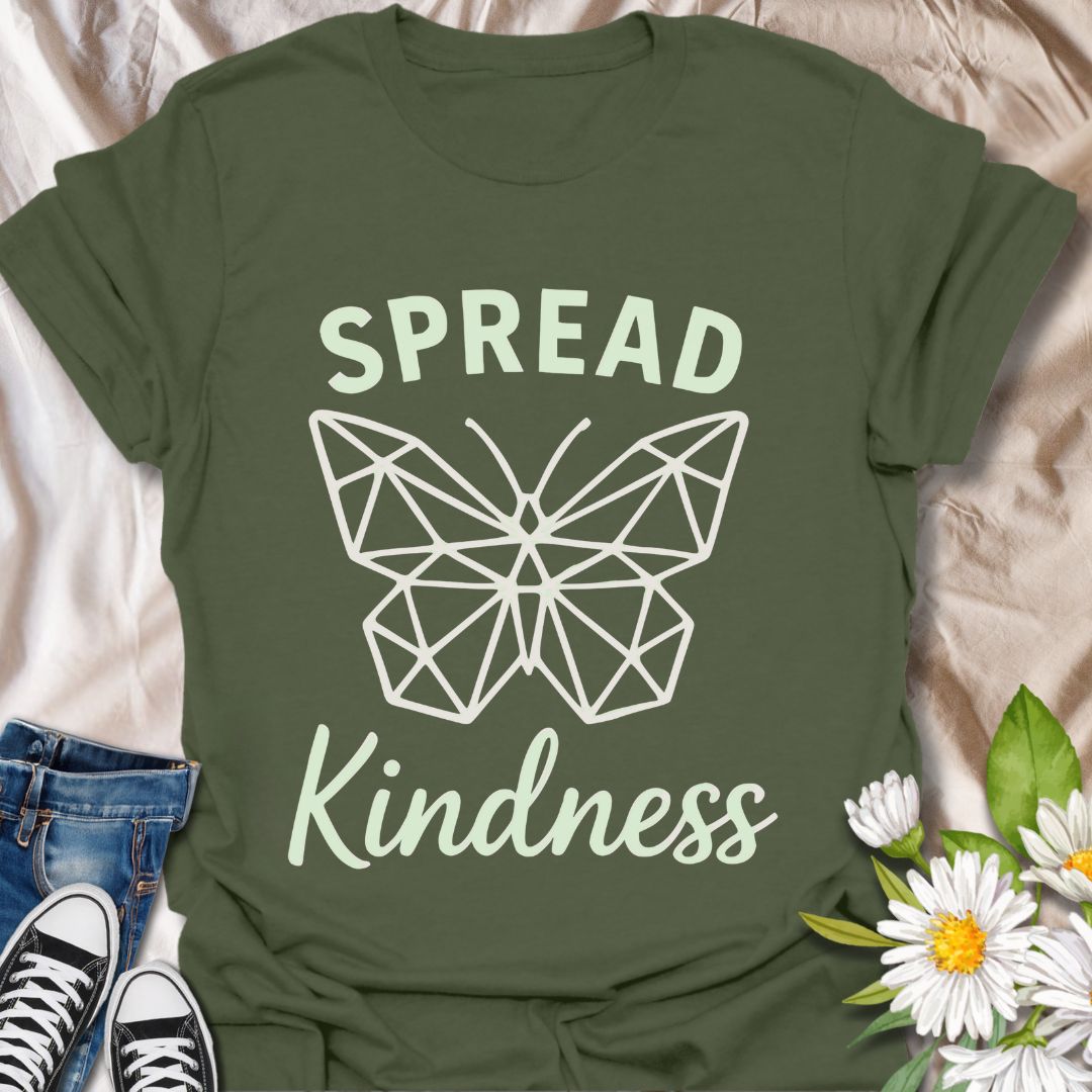 Inspire compassion with this geometric butterfly “Spread Kindness” t-shirt. A modern and meaningful design promoting empathy and good vibes—ideal for mental health advocates, teachers,  kindness warriors and anyone who loves butterflies