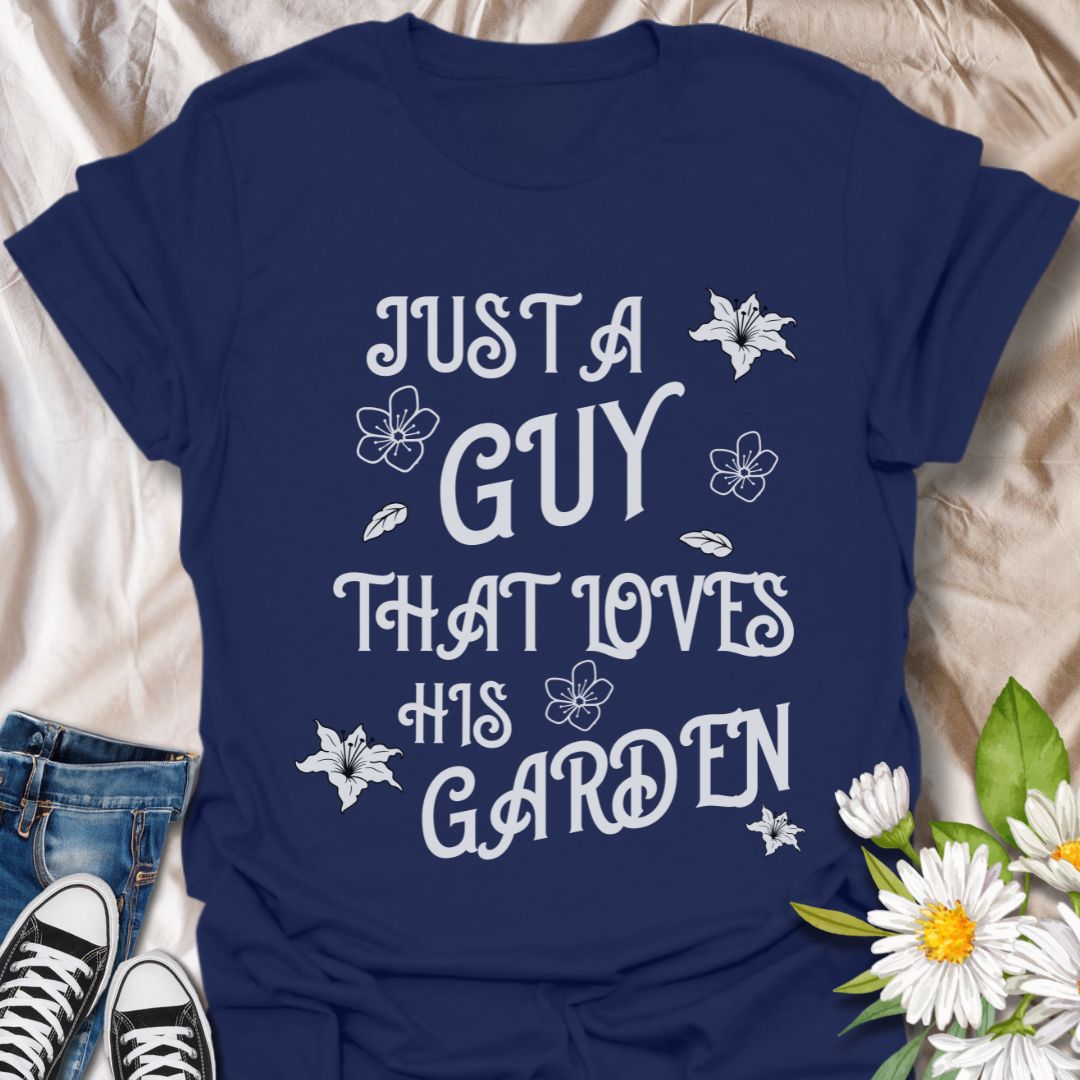 Celebrate gardening passion with this fun "Just A Guy That Loves His Garden" t-shirt. Featuring playful floral graphics and a bold statement, it's perfect for the green-thumbed guy who enjoys spending time in the garden.