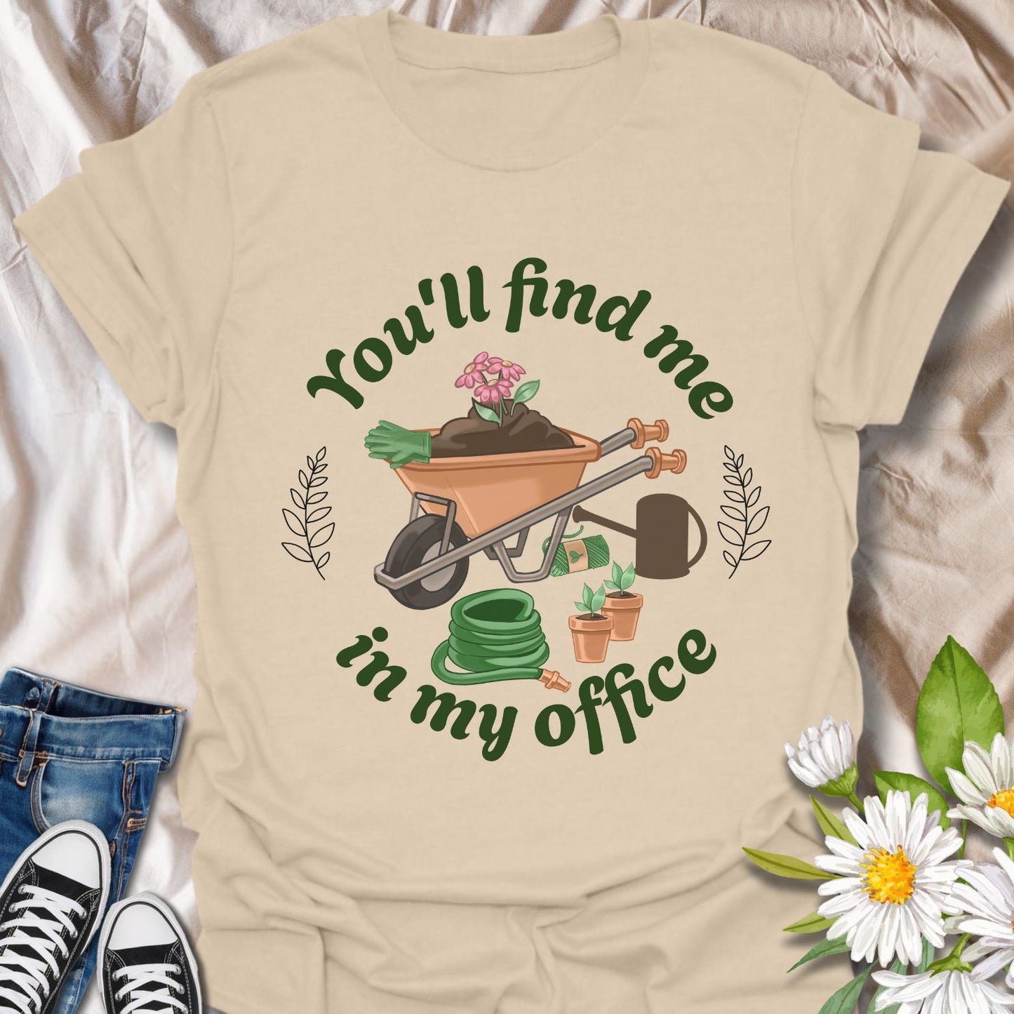 Show the world where you really get your work done—with dirt on your hands and plants in bloom! This playful “You'll Find Me in My Office” tee is perfect for gardeners who call the outdoors their cubicle.