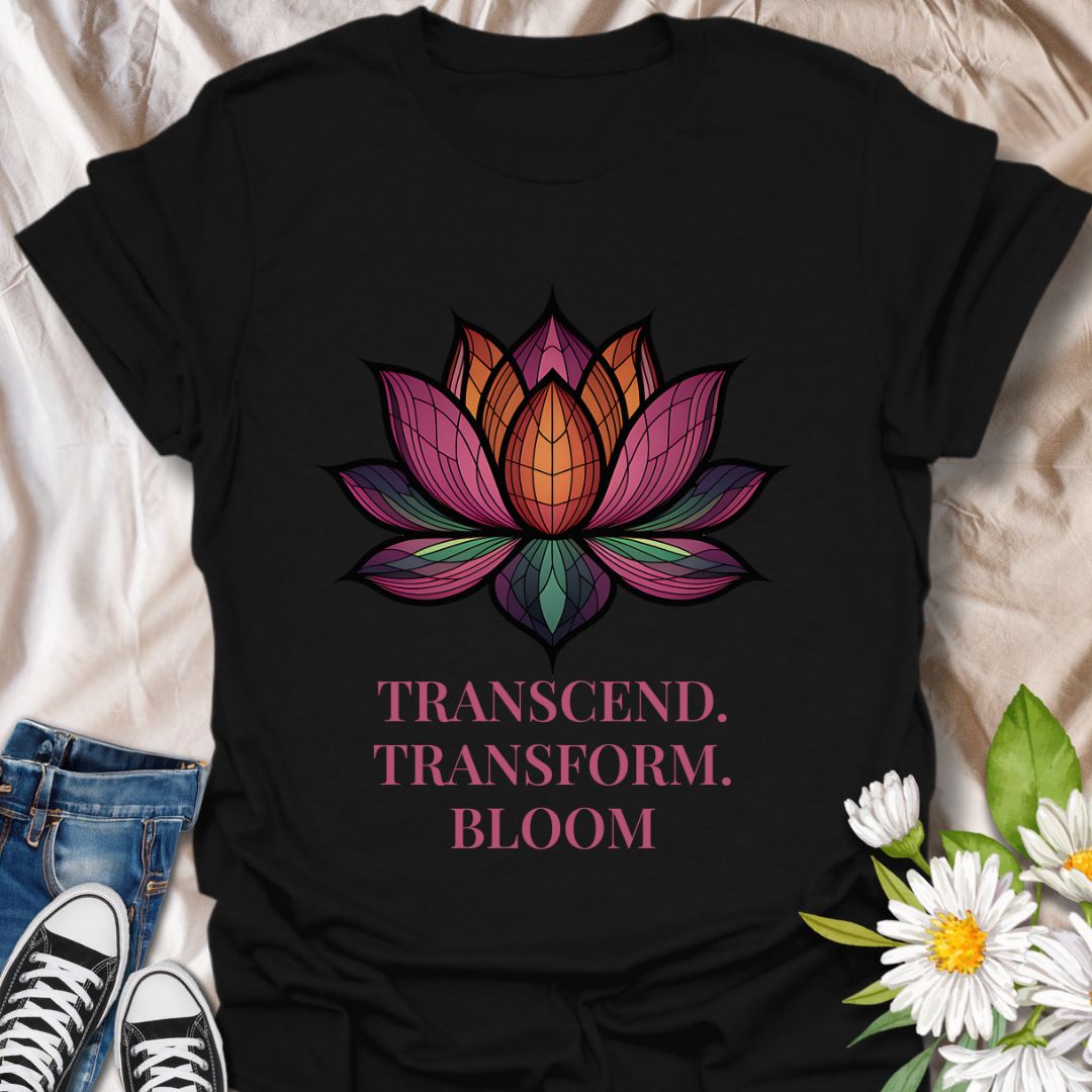 Embrace mindfulness and growth with this stunning lotus flower design paired with the inspirational phrase "Transcend. Transform. Bloom." Perfect for yoga lovers, spiritual seekers, and anyone who resonates with positivity, meditation, and inner transformation.