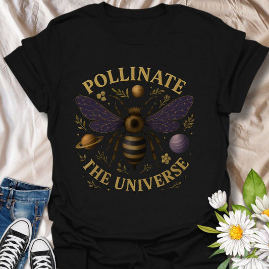 Celebrate your love for nature and the universe with this stylish unisex softstyle t-shirt. Designed to be comfortable and versatile, it makes a perfect addition to any wardrobe. The unique graphic featuring a bee and celestial elements creates a delightful vibe of harmony between nature and cosmic wonder. Ideal for environmental advocates, nature lovers, or anyone looking to express their connection to the planet. 