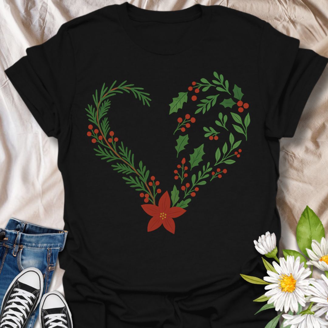 Christmas Floral Heart T-Shirt