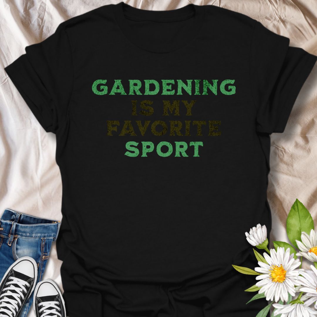 Show off your love for gardening with this fun graphic t-shirt featuring the phrase "Gardening Is My Favorite Sport." Perfect for plant parents, backyard gardeners, and anyone who finds joy and passion in tending to their plants.