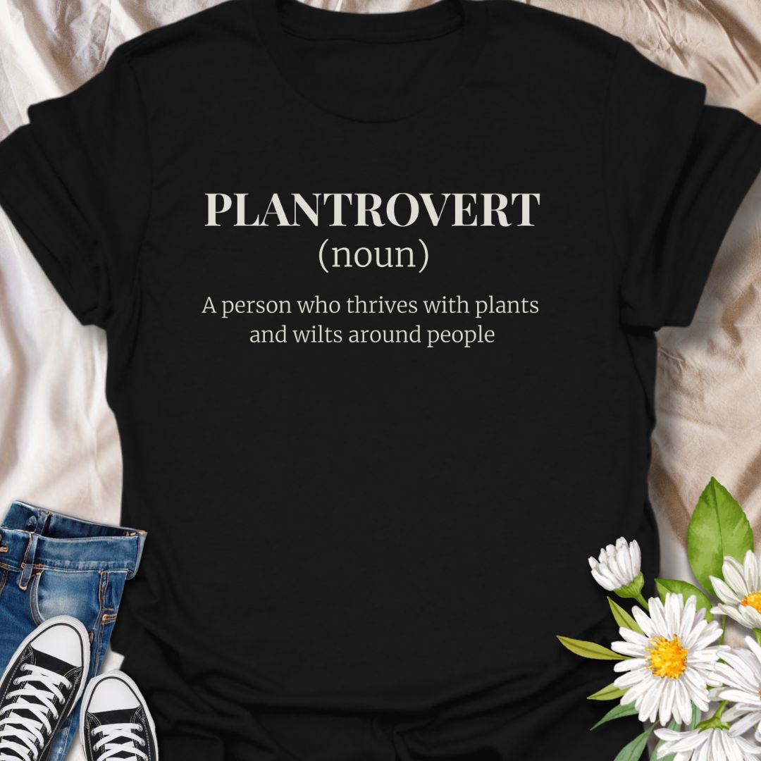 Celebrate your love for plants and introverted peace with this witty “Plantrovert” definition t-shirt. Ideal for plant parents, indoor gardeners, and quiet souls who bloom in solitude. A perfect gift for plant lovers with a sense of humor and a preference for green over gossip.