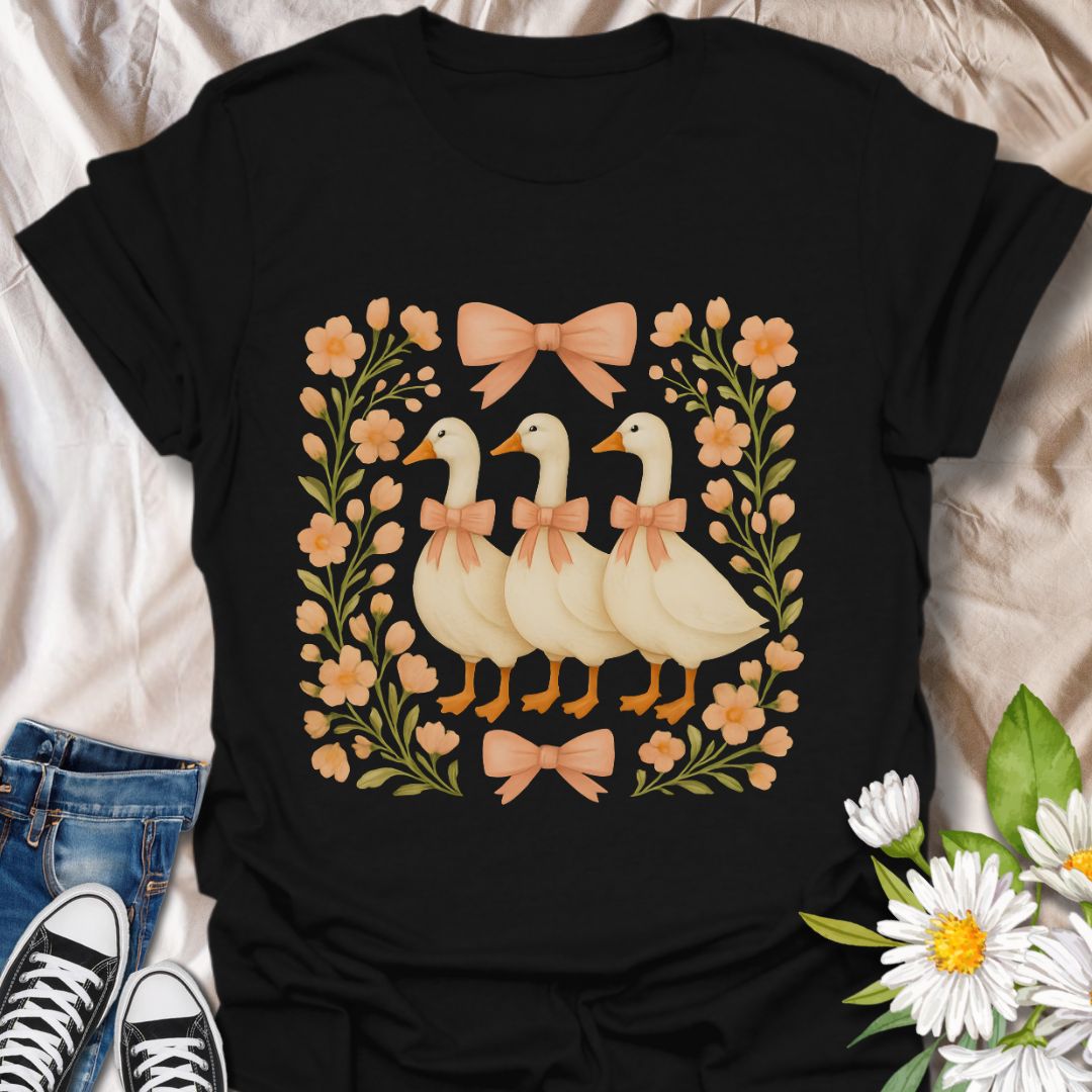 Floral Geese Themed T-Shirt
