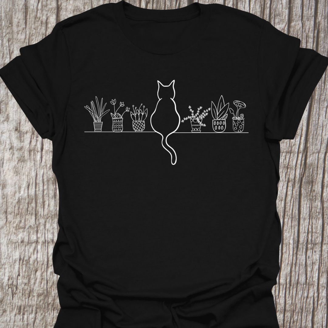 Cat on Shelf of Plants T-shirt