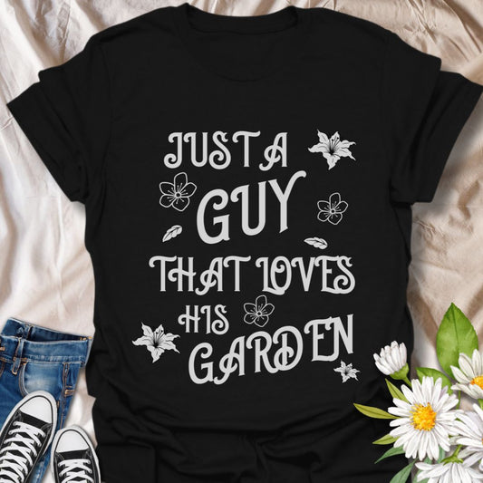 Celebrate gardening passion with this fun "Just A Guy That Loves His Garden" t-shirt. Featuring playful floral graphics and a bold statement, it's perfect for the green-thumbed guy who enjoys spending time in the garden.