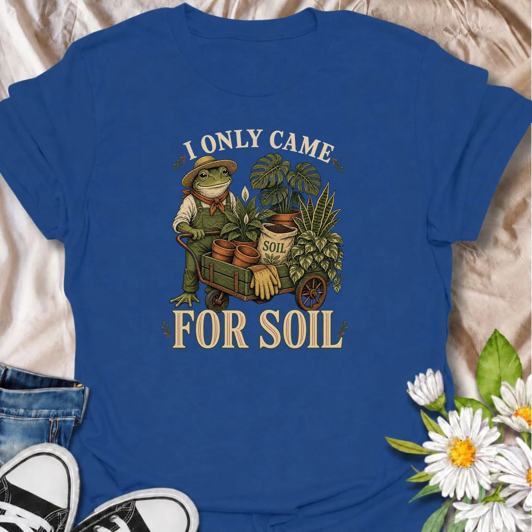Funny plant lover T-shirt for anyone who goes to the garden center for one bag of soil and somehow comes home with a trolley full of plants. A vintage frog and houseplant design made for plant collectors, gardeners and anyone who understands an accidental nursery haul