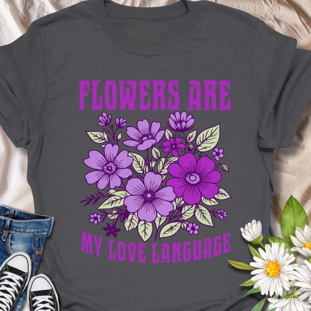 Celebrate your passion for flowers with this bold and beautiful “Flowers Are My Love Language” t-shirt. Perfect for garden lovers, plant enthusiasts, and anyone whose heart blooms with every petal. A great gift idea for flower fans and self-care advocates alike.