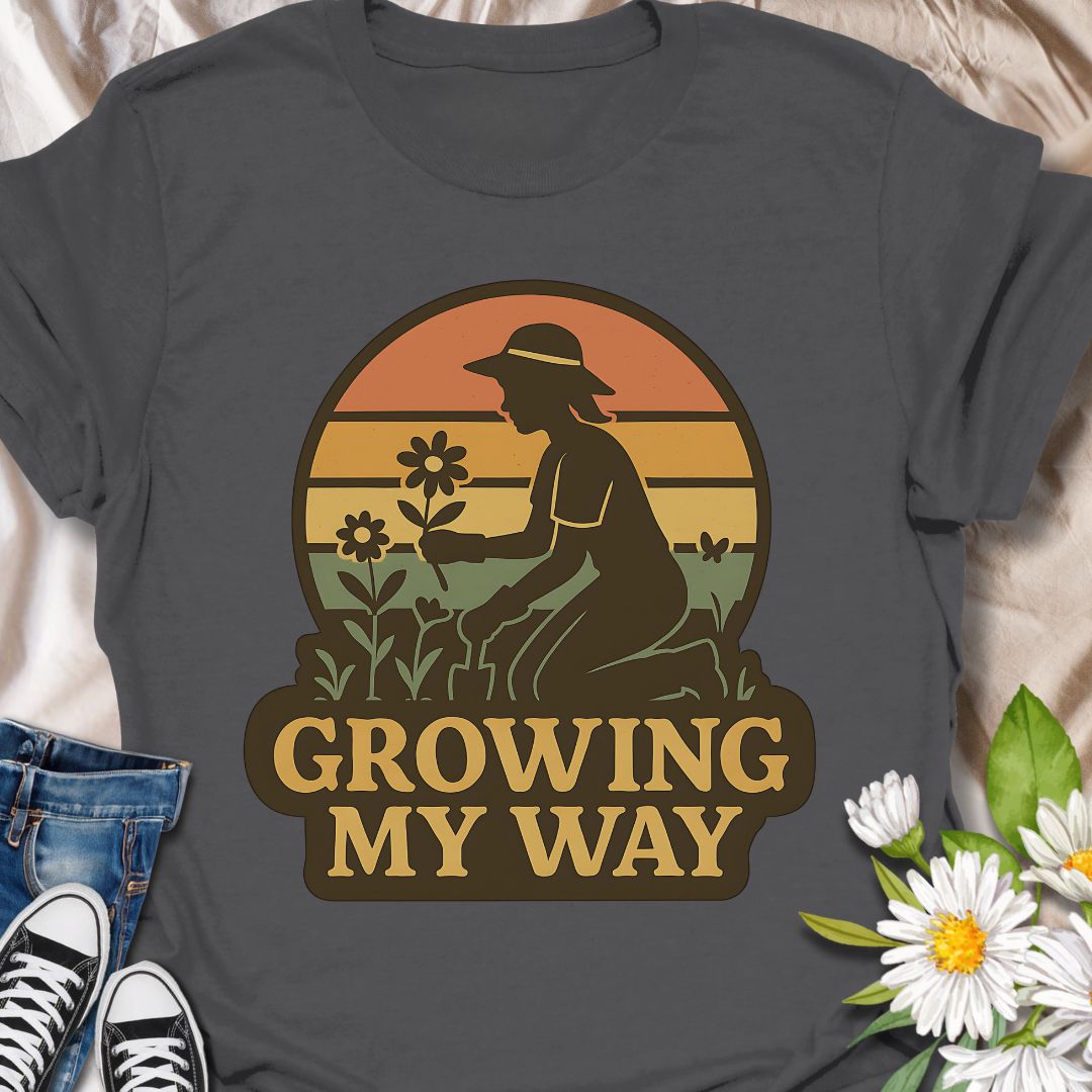Celebrate your love for gardening and independence with this empowering "Growing My Way" t-shirt. Featuring a vintage-style silhouette and floral design, it’s perfect for plant lovers who grow at their own pace. A thoughtful gift for gardeners, homesteaders, and green-thumbed souls.