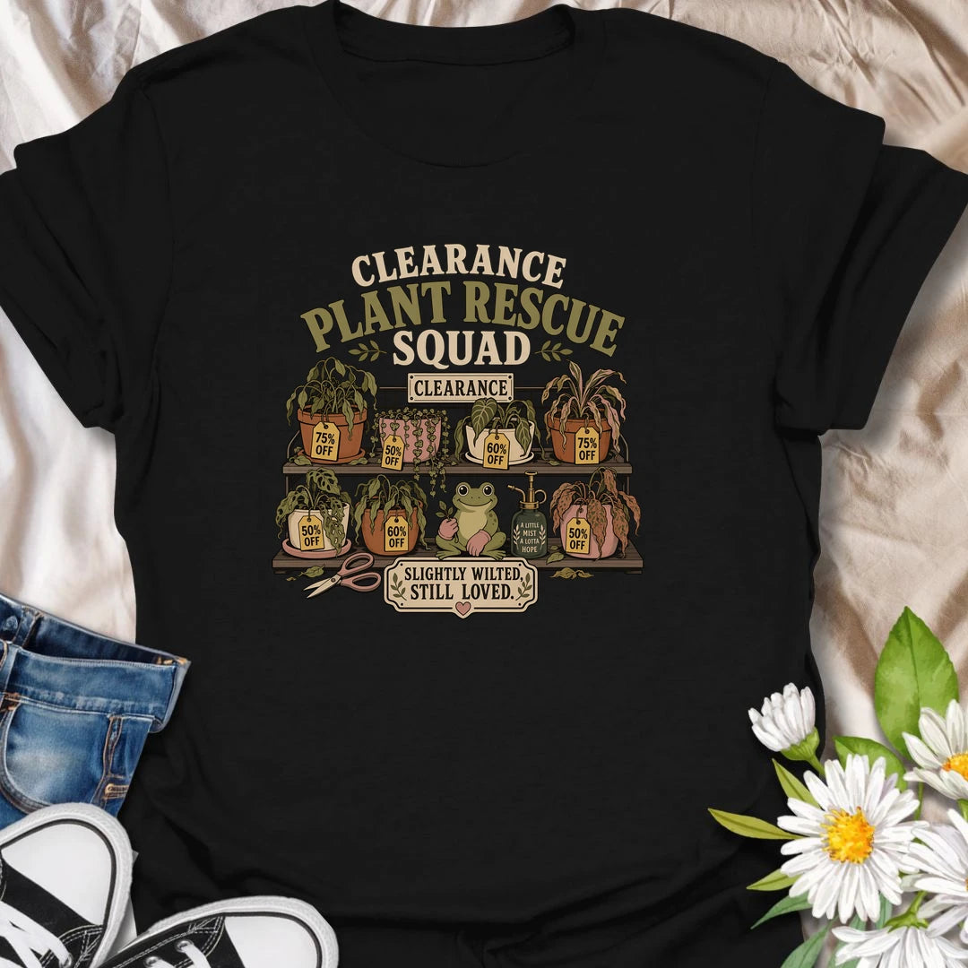 Give every wilted plant another chance with this “Clearance Plant Rescue Squad” T-shirt. Featuring discounted plants, sale tags, a hopeful frog, and the phrase “Slightly Wilted, Still Loved,” it celebrates every determined plant rescuer. A funny and heartfelt gift for gardeners who cannot leave a struggling plant behind.