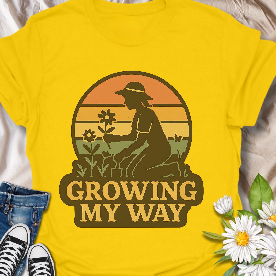 Celebrate your love for gardening and independence with this empowering "Growing My Way" t-shirt. Featuring a vintage-style silhouette and floral design, it’s perfect for plant lovers who grow at their own pace. A thoughtful gift for gardeners, homesteaders, and green-thumbed souls.