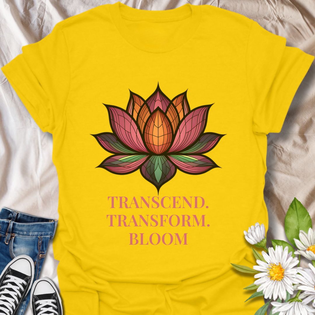 Embrace mindfulness and growth with this stunning lotus flower design paired with the inspirational phrase "Transcend. Transform. Bloom." Perfect for yoga lovers, spiritual seekers, and anyone who resonates with positivity, meditation, and inner transformation.