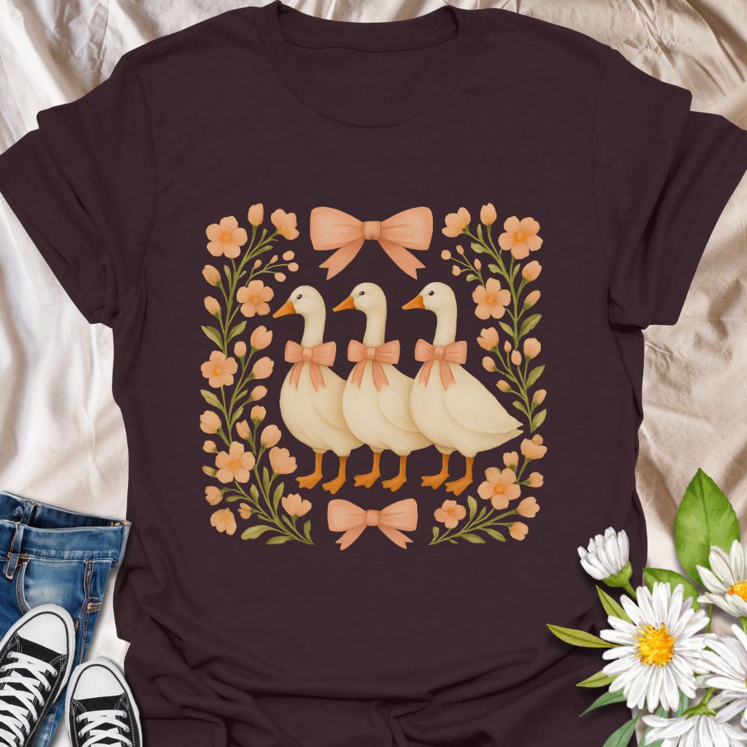 Floral Geese Themed T-Shirt