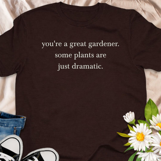 A relatable plant humor t-shirt reminding every plant lover that sometimes it’s not you — it’s the plants. Perfect for gardeners, houseplant parents, and anyone who knows dramatic plants are part of the journey. A fun, minimalist botanical tee and a great gift for plant moms, plant dads, and indoor gardeners.