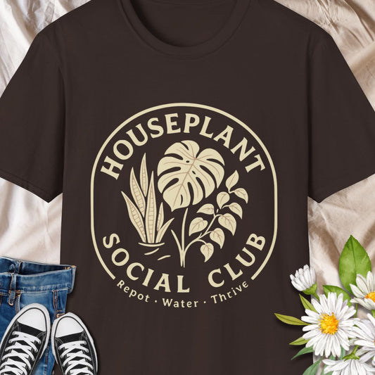 Join the green-thumb crew with this stylish “Houseplant Social Club” t-shirt featuring classic indoor plants like monstera, pothos, and snake plant. A perfect tee for plant lovers who live to repot, water, and thrive. Great gift for gardeners, plant moms, and urban jungle enthusiasts.