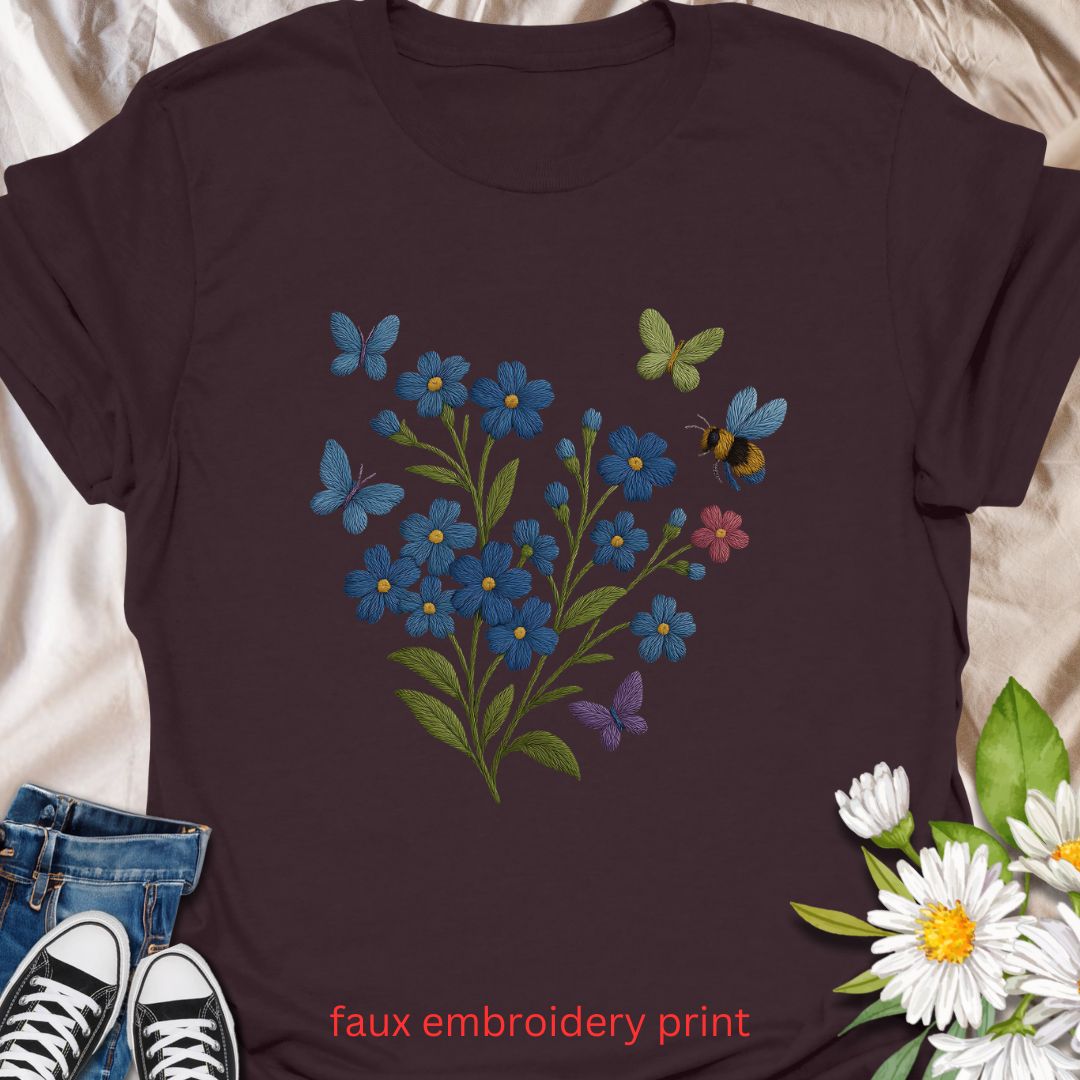 Faux embroidery Forget Me Not T-shirt