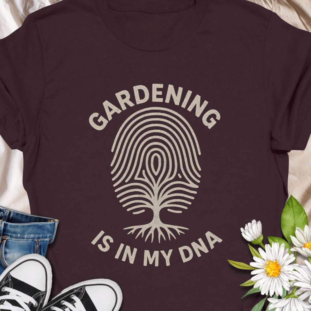 Celebrate your green thumb with this “Gardening Is in My DNA” t-shirt, featuring a unique fingerprint tree design. Perfect for plant lovers, garden enthusiasts, and horticulture fans who feel a deep-rooted connection to the soil. A great gift for gardeners and nature lovers alike.