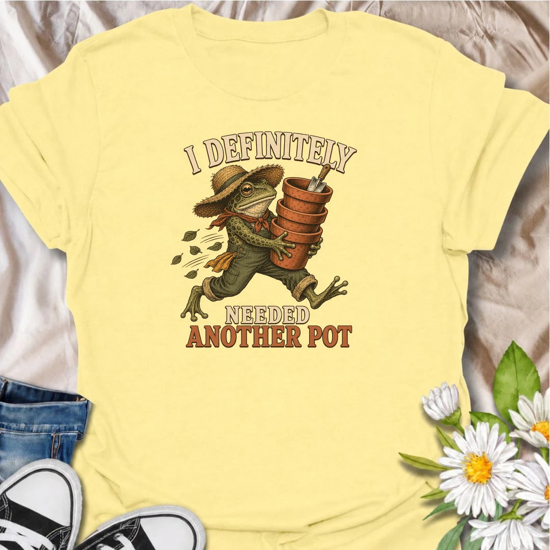 A funny gardening T-shirt for anyone who can always justify bringing home another plant pot. Featuring a determined vintage-style frog carrying a stack of terracotta pots, this design is perfect for gardeners, plant parents, and nursery regulars. The phrase “I Definitely Needed Another Pot” captures the familiar habit of collecting planters almost as quickly as plants. It makes a great gift for houseplant lovers, container gardeners, and anyone who never leaves the garden center empty-handed. Ideal for nurs
