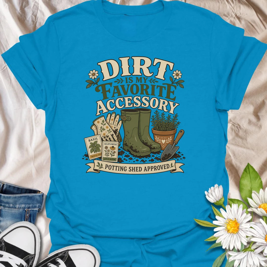 Show off your gardening style with this “Dirt Is My Favorite Accessory” T-shirt. The vintage-inspired design features muddy boots, gardening gloves, seed packets, and a hand trowel. It makes a fun gift for gardeners who are happiest with soil under their fingernails.