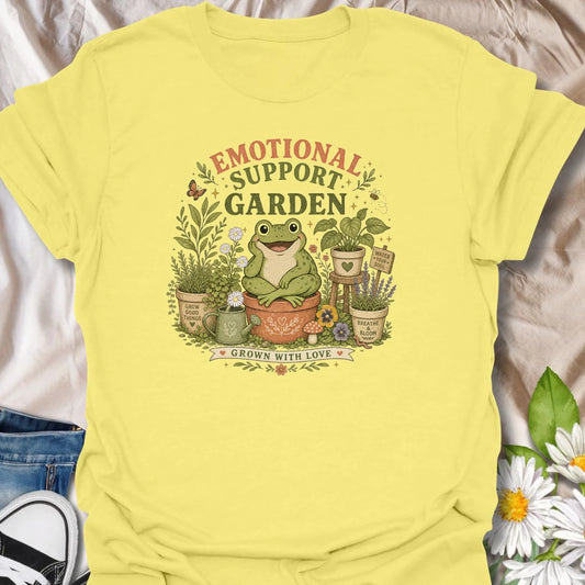 Emotional Support Garden t-shirt for plant lovers, gardeners, and cottagecore nature fans who find comfort, calm, and joy in growing good things.