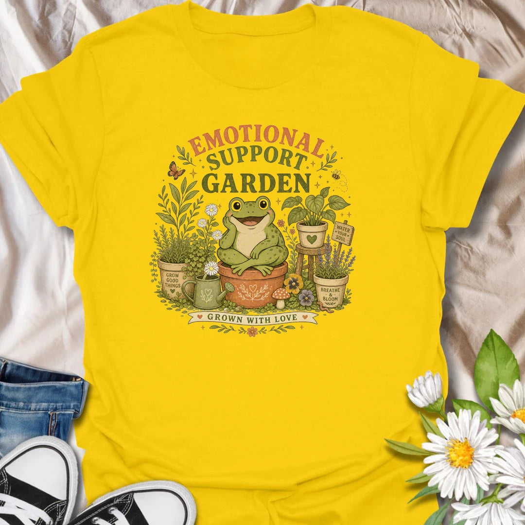 Emotional Support Garden t-shirt for plant lovers, gardeners, and cottagecore nature fans who find comfort, calm, and joy in growing good things.