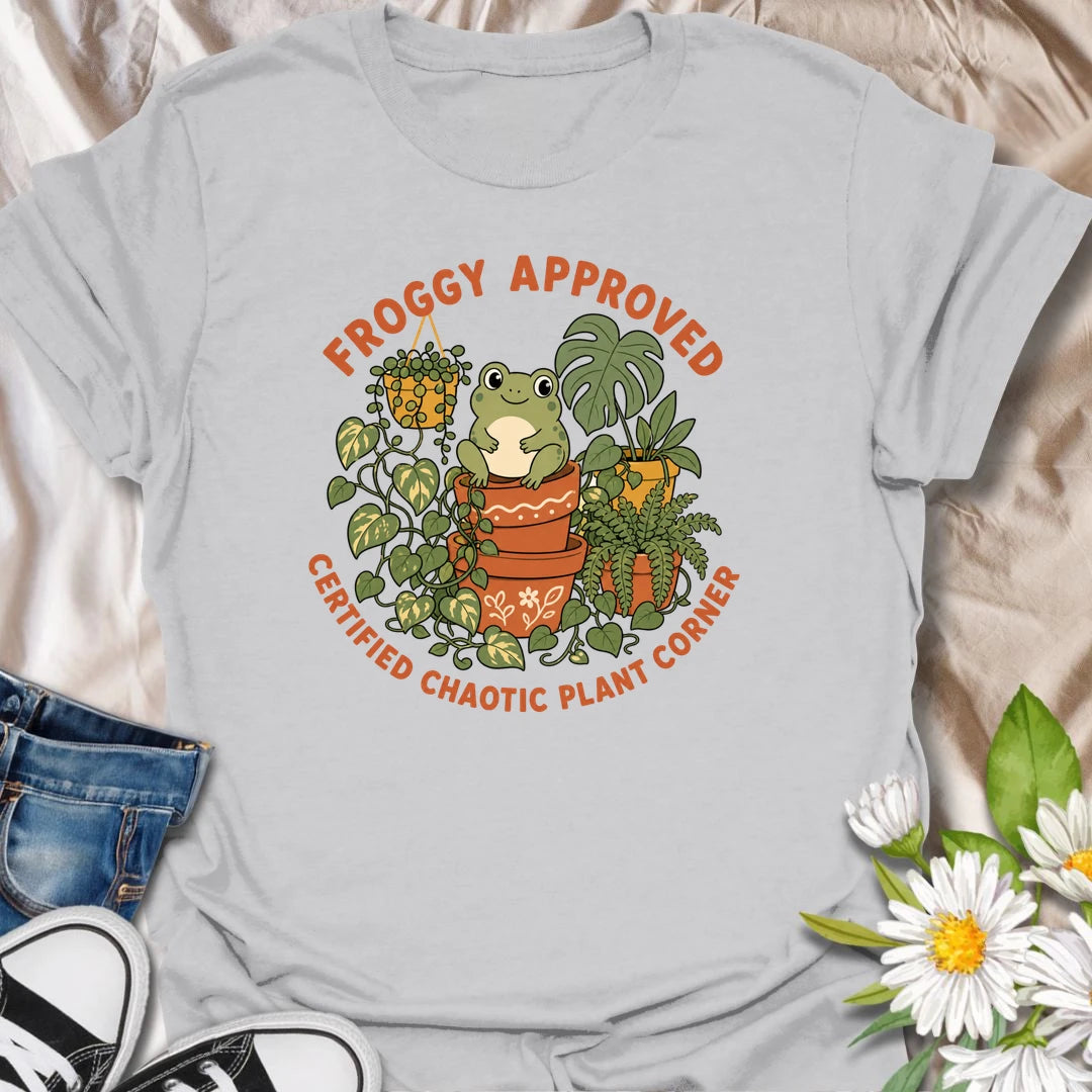 Cute frog and plant t-shirt for anyone with a certified chaotic plant corner.
Features a cheerful frog surrounded by lush houseplants and terracotta pots in a playful, giftable design.
Perfect for frog lovers, plant moms, houseplant collectors, and anyone with a slightly wild indoor jungle.