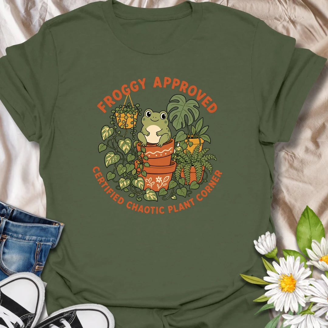 Cute frog and plant t-shirt for anyone with a certified chaotic plant corner.
Features a cheerful frog surrounded by lush houseplants and terracotta pots in a playful, giftable design.
Perfect for frog lovers, plant moms, houseplant collectors, and anyone with a slightly wild indoor jungle.