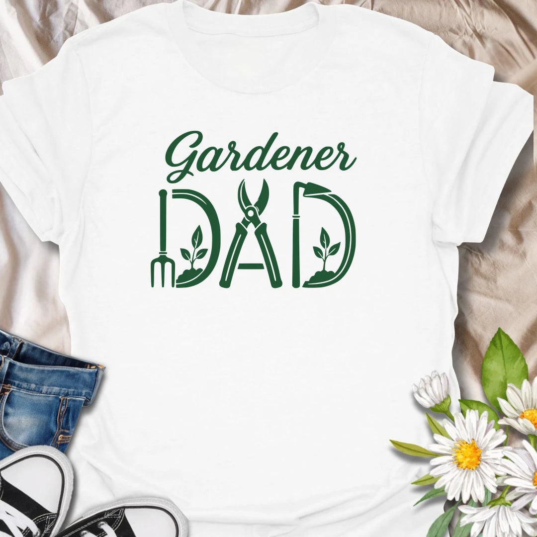 Gardener Dad t-shirt for dads who would rather be outside planting, pruning, watering, or checking on the garden.
The bold text design has a simple, clean look with a subtle garden tool detail inside the lettering.
It is perfect for gardening dads, plant-loving fathers, backyard growers, and men who take pride in their garden.
A thoughtful gift for Father’s Day, birthdays, or any dad who spends his happiest hours in the dirt.