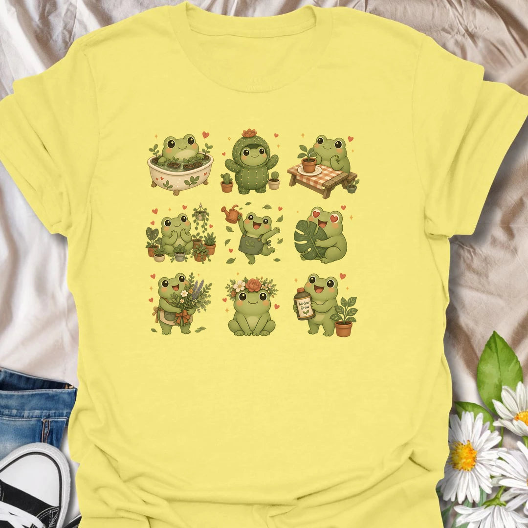 This Cute Gardening Frogs t-shirt is perfect for plant lovers, gardeners, and frog fans who enjoy cheerful cottagecore garden artwork. Featuring a collection of adorable frogs with flowers, watering cans, potted plants, mushrooms, and botanical details, this whimsical design is great for backyard gardeners, plant moms, nature lovers, and anyone who loves cute garden creatures.
