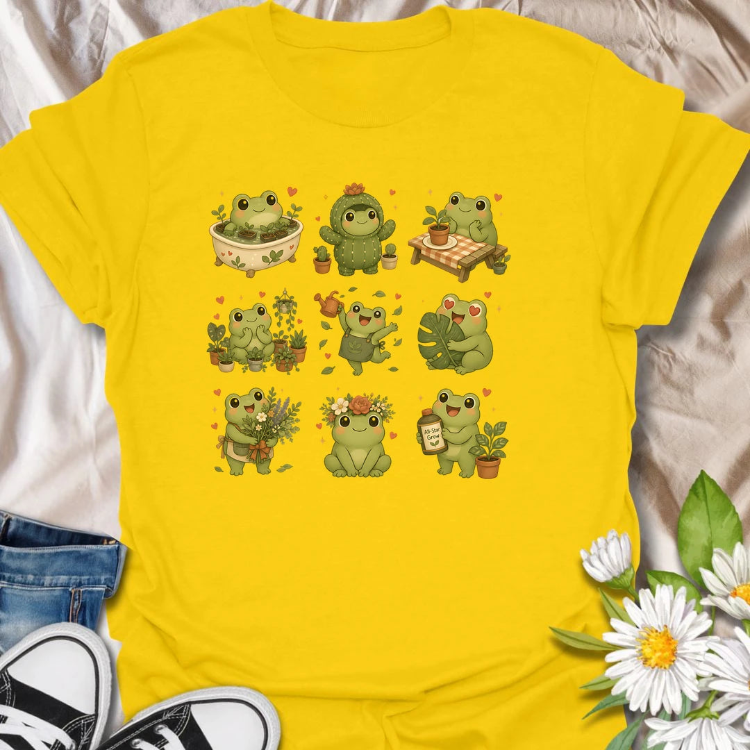 This Cute Gardening Frogs t-shirt is perfect for plant lovers, gardeners, and frog fans who enjoy cheerful cottagecore garden artwork. Featuring a collection of adorable frogs with flowers, watering cans, potted plants, mushrooms, and botanical details, this whimsical design is great for backyard gardeners, plant moms, nature lovers, and anyone who loves cute garden creatures.
