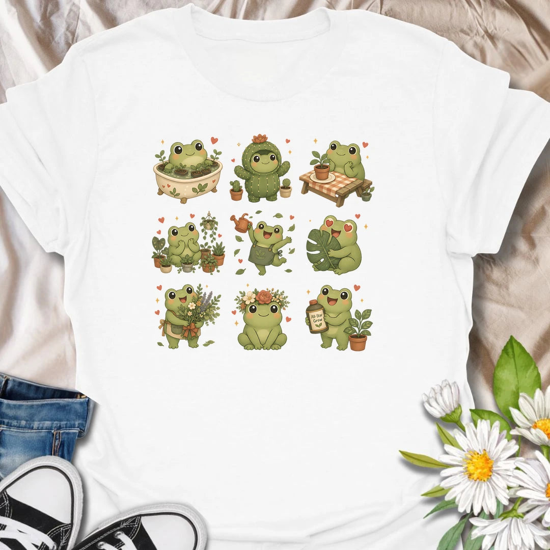 This Cute Gardening Frogs t-shirt is perfect for plant lovers, gardeners, and frog fans who enjoy cheerful cottagecore garden artwork. Featuring a collection of adorable frogs with flowers, watering cans, potted plants, mushrooms, and botanical details, this whimsical design is great for backyard gardeners, plant moms, nature lovers, and anyone who loves cute garden creatures.