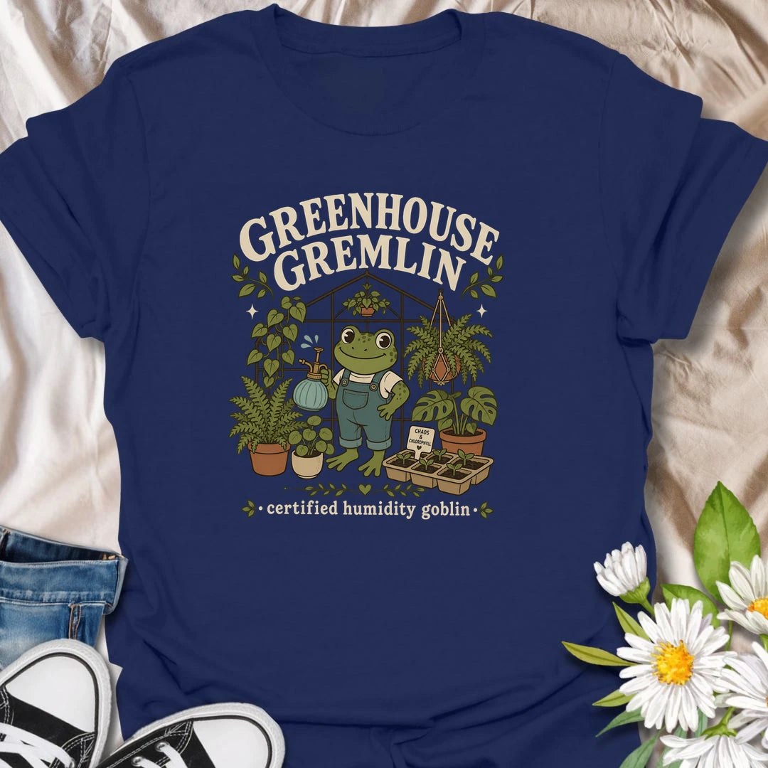 Funny frog greenhouse t-shirt for plant lovers with a chaotic but lovable garden personality.
Features a cheerful frog in overalls surrounded by lush plants and greenhouse vibes.
Perfect for frog lovers, greenhouse fans, houseplant collectors, and anyone who embraces chlorophyll-fueled chaos.