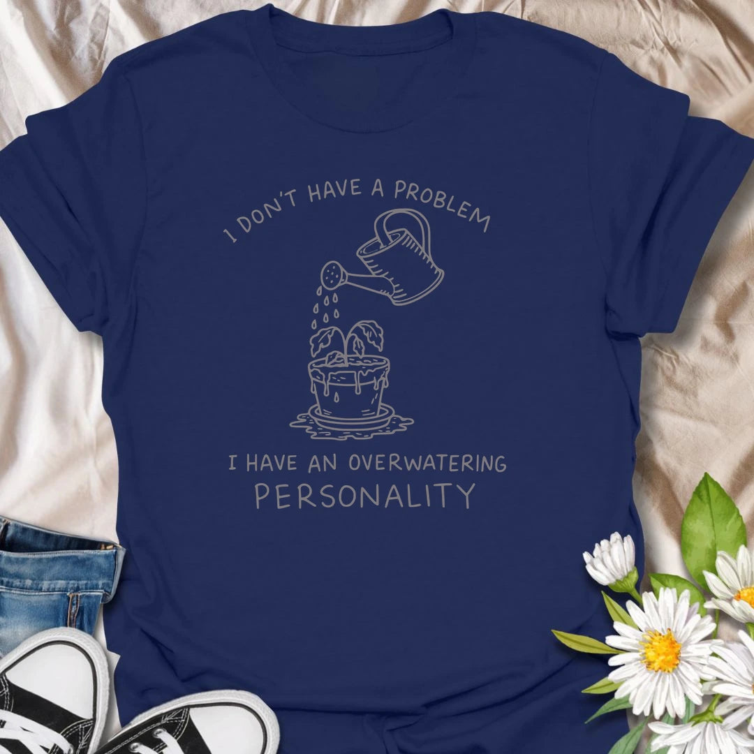 This I Have An Overwatering Personality t-shirt is perfect for plant lovers who care a little too much and water a little too often. Featuring a simple watering can line-art design with a droopy potted plant and funny botanical text, this plant humor tee is great for plant moms, plant dads, beginner plant parents, indoor gardeners, and anyone who loves their houseplants with slightly too much enthusiasm.